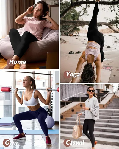 Miniatura 55 de NexiEpoch - Paquete de 4 leggings suaves para mujer, con bolsillos, control de abdomen y cintura alta, pantalones capri para yoga y ejercicio