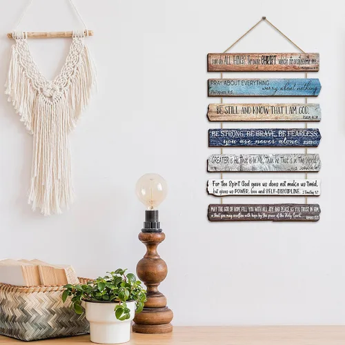 Miniatura 3 de Yookeer Regalos de arte cristiano de pared para mujeres y hombres, versículos bíblicos de madera inspiradores de 7 niveles, decoración de pared
