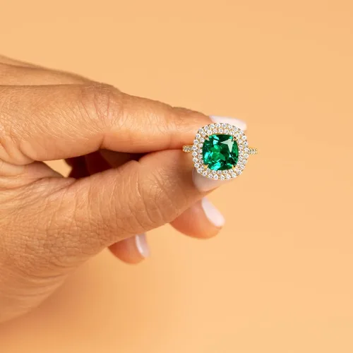 Miniatura 6 de Peora Anillo de diamantes cultivados en laboratorio de esmeralda colombiana de 5 quilates en oro blanco o amarillo de 14 quilates, talla 4 a 10