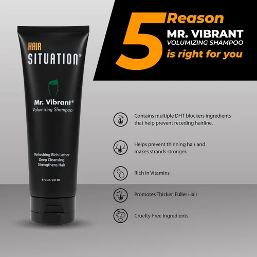 Miniatura 5 de Hair Situation Mr. Vibrant Champú voluminizador para hombre con biotina y bloqueador de DHT – Fórmula espesante para un cabello más fuerte y lleno