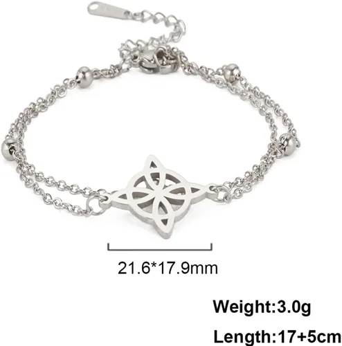 Miniatura 6 de Pulsera de nudo de brujas para mujer, de acero inoxidable, nudo celta con símbolo Wiccano, pulsera en capas, dije único, pulsera ajustable de doble