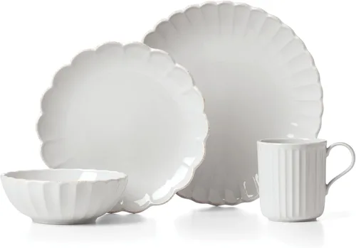 Miniatura 21 de Lenox Juego de vajilla de gres, vajilla francesa de 12 piezas para 4, color blanco perle festoneado, servicio para 4, apto para lavavajillas, juego