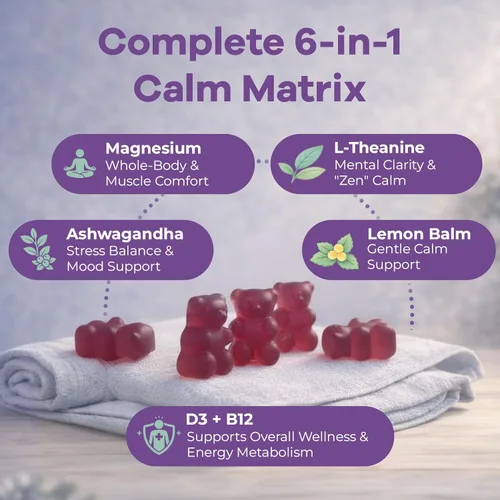 Miniatura 6 de Gomitas de magnesio para el estrés y el sueño - Complejo de magnesio de 300 mg con glicinato, citrato, malato y taurato - Apoya la relajación