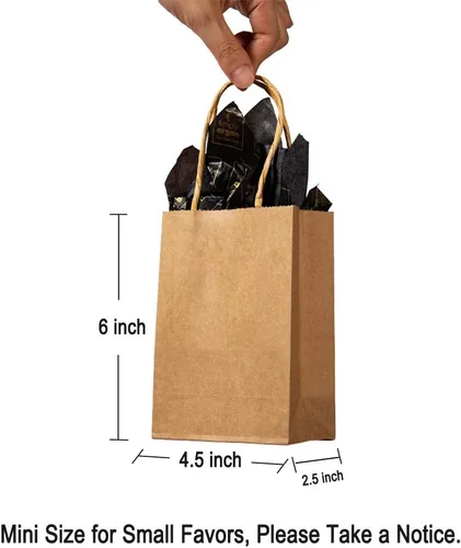 Miniatura 2 de Bolsa de papel Kraft pequeña con asa para recuerdos de fiesta, 6.0 x 4.5 x 2.5 pulgadas, para bodas, cumpleaños, baby shower, bolsa reciclada