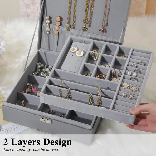 Miniatura 2 de misaya - Joyero organizador de 2 capas grande con cerradura para joyería para aretes anillos y collares
