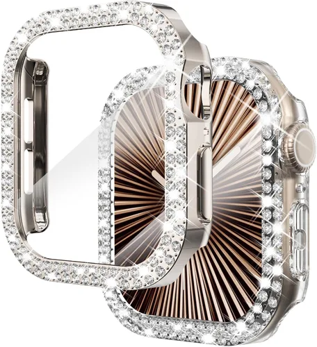 Miniatura 22 de NewWays Paquete de 2 carcasas brillantes para Apple Watch, 1.496 pulgadas, Series 3, 2, 1, diamantes de imitación de cristal con diamantes