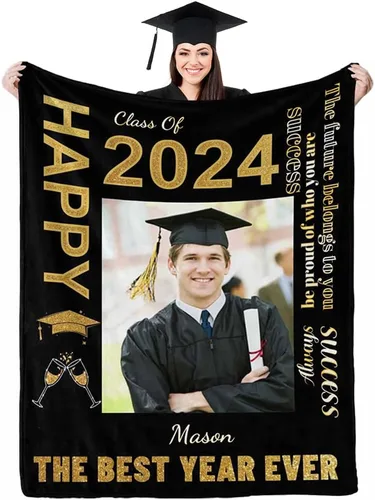 D-Story Manta de franela personalizada para mujer, regalos de graduados, regalo de graduación de secundaria, regalos de graduación personalizados,