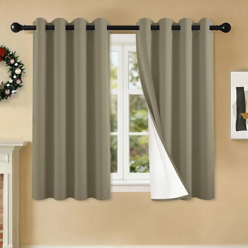 Miniatura 74 de 2 paneles de cortinas 100% opacas, cortinas ligeras con aislamiento térmico con ojales para dormitorio, sala de estar, tratamiento de ventana