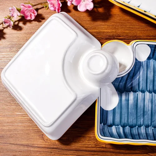 Miniatura 3 de Platos de sushi japoneses cuadrados y platos de postre con platos de vinagre para servir, juego de 2 para fiestas, aptos para microondas y sg