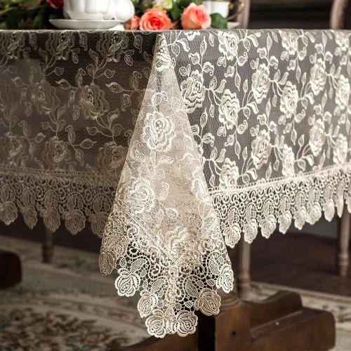 Miniatura 13 de ARTABLE Mantel rectangular pequeño de encaje de macramé, mantel vintage bordado oblongo, para banquete de boda, vacaciones, mesas largas de comedor