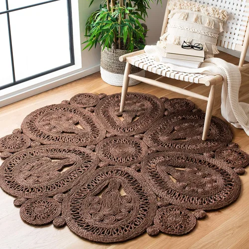 SAFAVIEH Alfombra redonda de 3 pies, colección de fibra natural, óxido, yute hecho a mano, diseño floral bohemio decorativo (NF360T)