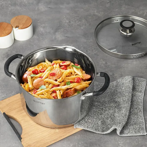 Miniatura 7 de SLOTTET Olla de Caldo de Acero Inoxidable de 6 Cuartos con Tapa de Vidrio con Colador, Olla de Sopa de 6 Qt Multiusos con Pico Vertedor, Mango