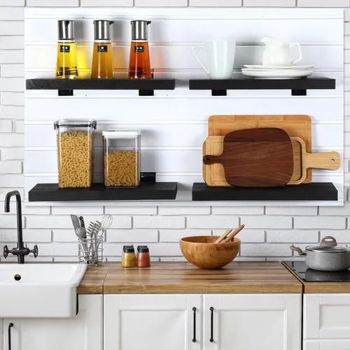 Miniatura 2 de Landical Paquete de 4 estantes de madera de pared de tablones, 16.1 pulgadas de profundidad x 6.7 pulgadas de ancho x 1.1 pulgadas de alto, estantes