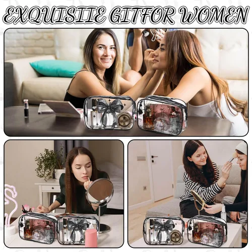Miniatura 7 de Kacctyen 10 bolsas de maquillaje con lazo negro, regalos a granel para niñas y mujeres, regalos de fiesta de cumpleaños, coqueta, lazo pastel