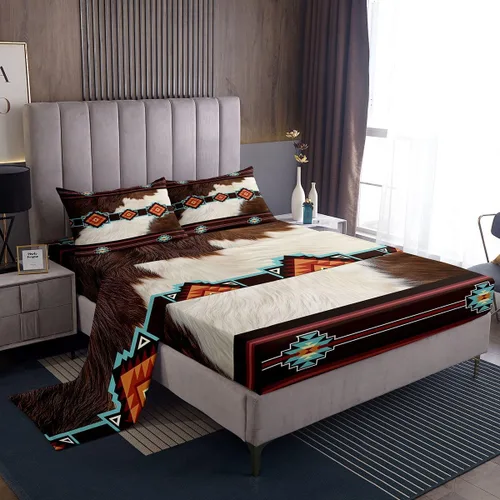 Miniatura 22 de Feelyou Juego de Sábanas Azteca Tamaño Individual, Juego de Sábanas Aztecas Impresas al Suroeste para Niños, Sábanas Bohemias con Sábanas Bajeras