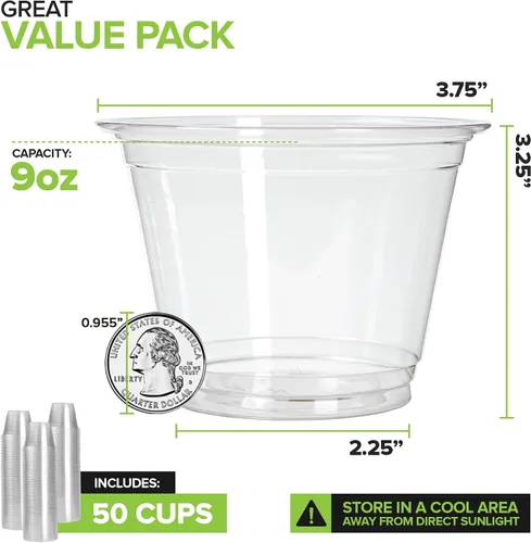 Miniatura 2 de Stock Your Home Vasos fríos transparentes de ácido poliláctico (PLA) de 9 onzas, paquete de 50 vasos desechables para agua, vino, cerveza, muestras