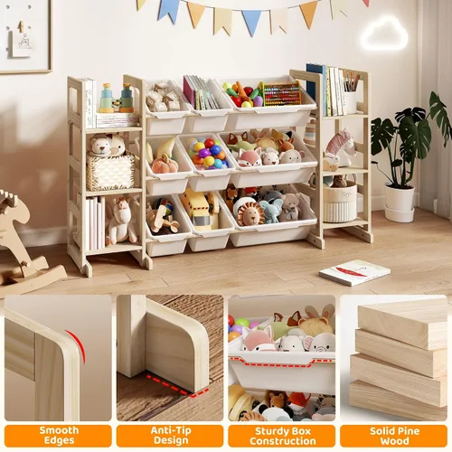 Miniatura 5 de GITAWUSA Estantería para niños y organizador de almacenamiento de juguetes, estante de libros de 6 niveles con 9 contenedores de juguetes, estante