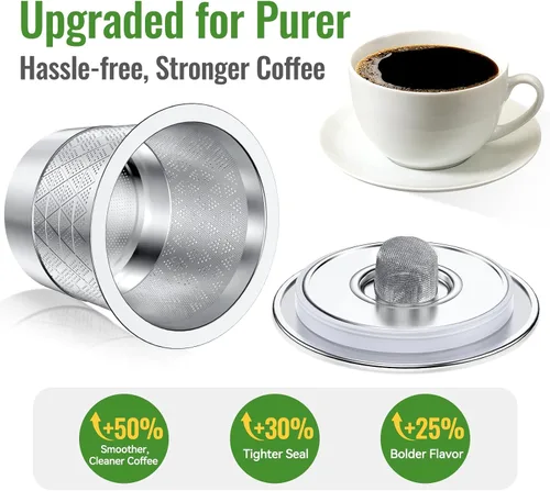 Miniatura 4 de CAPMESSO Tazas K reutilizables para Keurig: cápsulas de café recargables Kcup actualizadas 2026 - Tazas K de acero inoxidable completas