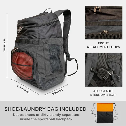 Miniatura 5 de Xelfly Mochila de baloncesto con compartimento para pelotas