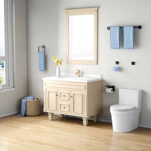 Miniatura 7 de Juego de accesorios de baño de 5 piezas, color negro mate, toalleros de acero inoxidable de 24 pulgadas para baño, juego de toallero, anillo