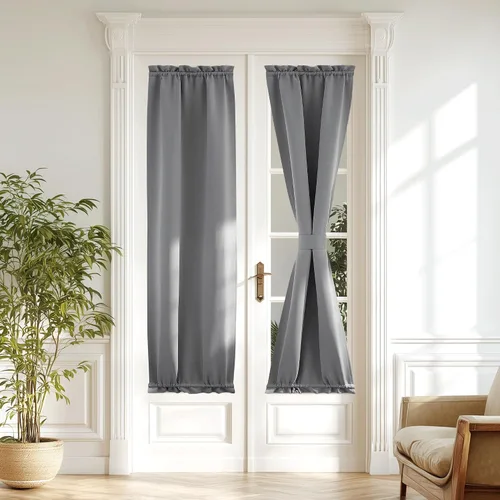 Miniatura 290 de NICETOWN Cortinas opacas unicolor con aislamiento térmico para puerta francesa, granja, oscurecimiento de habitación, puertas y ventanas de Marrón