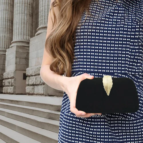 Miniatura 7 de Milisente Bolso de mano para mujer, de ante suave y sólido, bolso de mano de noche, bolso de hombro con cierre de hojas metálicas