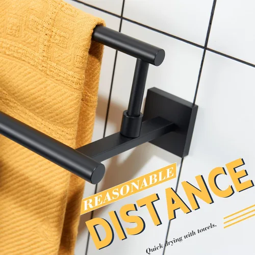 Miniatura 5 de KOKOSIRI Toalleros de baño de 36 pulgadas, rieles dobles para toallas, portatollas negro mate extralargo para cocina, inodoro, acero inoxidable