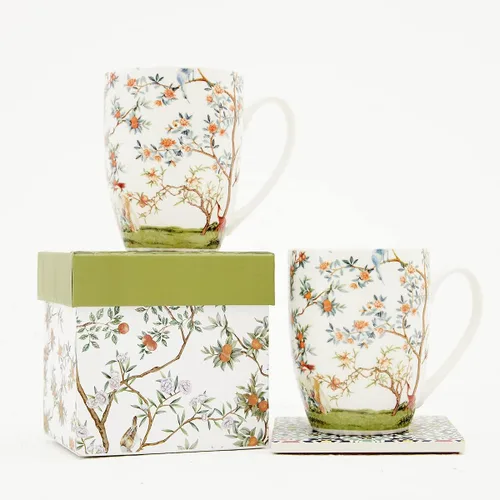 Miniatura 4 de ALYC Juego de Tazas de Café de Porcelana Fina – Diseño de Taza de Té con Pájaro y Flores de Rama – Paquete de 2 Tazas de Té de Porcelana con Caja