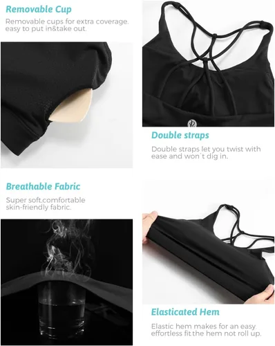 Miniatura 78 de Brasieres deportivos para mujer, con relleno, tipo camiseta sin mangas, sexis, con espalda cruzada, de alto impacto, largos, ideales para practicar