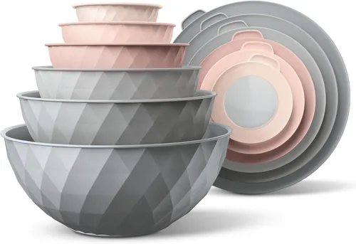 Miniatura 29 de COOK WITH COLOR - Tazones para mezclar anidables, juego de 12 tazones de plástico con tapas, aptos para microondas (menta degradada)