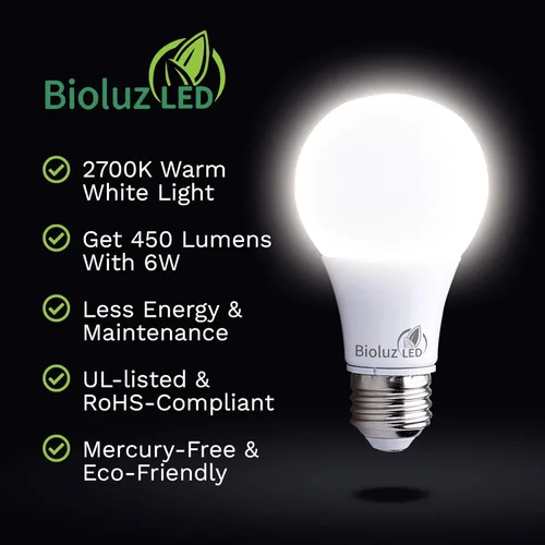 Miniatura 4 de Bioluz LED Bombilla LED de 40 W A19 de 2700 K, base estándar E26, para interiores y exteriores, decoración del hogar, bombilla de repuesto de larga