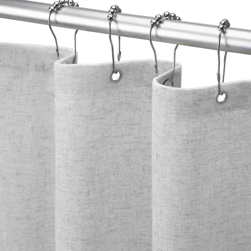 Miniatura 27 de Cortina de ducha de lino negro, cortinas de ducha de tela bohemia para baño, juego de forro de tela natural de algodón, 72 pulgadas de ancho x 72