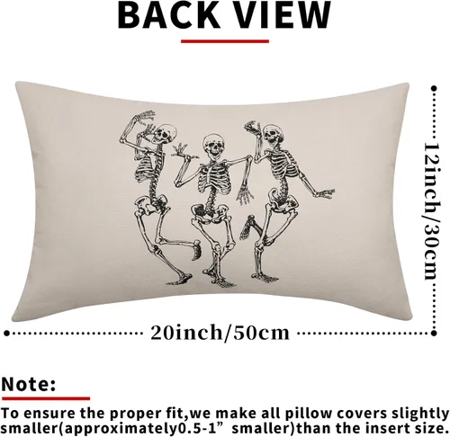 Miniatura 3 de Juego de 2 fundas de almohada lumbar de calavera de Halloween de 12 x 20 pulgadas, fundas de almohada rectangulares de esqueleto, fundas de almohada