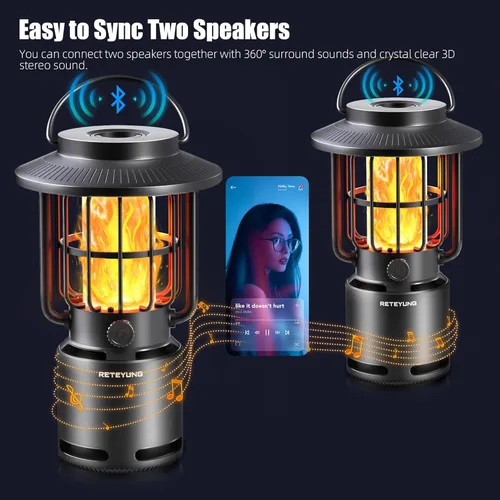 Miniatura 4 de Altavoces para exteriores Bluetooth impermeables, 10 W, inalámbrico, portátil, altavoz con luz de llama LED con atmósfera de antorcha