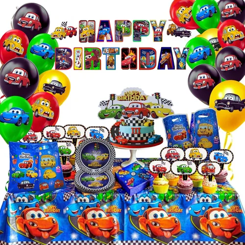 Decoraciones de fiesta de cumpleaños de coches, juego de 103 piezas de suministros de fiesta de autos de carreras para niños y niñas, pancarta,