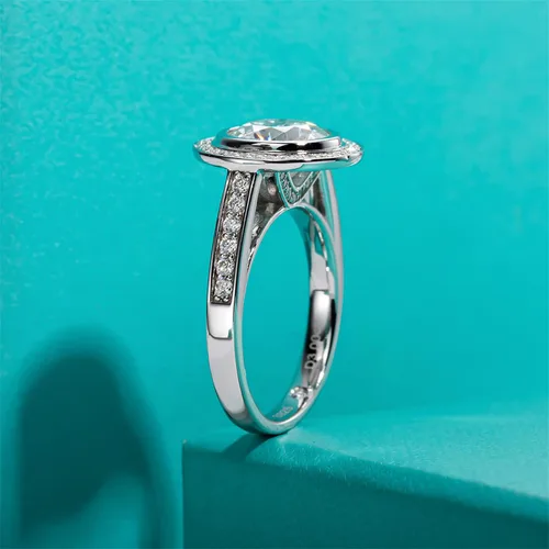 Miniatura 8 de Raivari Anillos de compromiso de moissanita, 3.5 quilates con bisel redondo creado en laboratorio de plata de ley chapada en oro blanco de 14