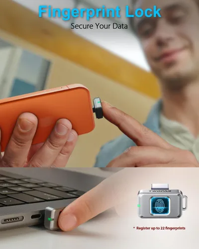 Miniatura 2 de TWOPAN Nano SSD de 256 GB, unidad flash USB C externa de almacenamiento SSD con bloqueo de huellas dactilares, hasta 450 MB/s, diseño para iPhone