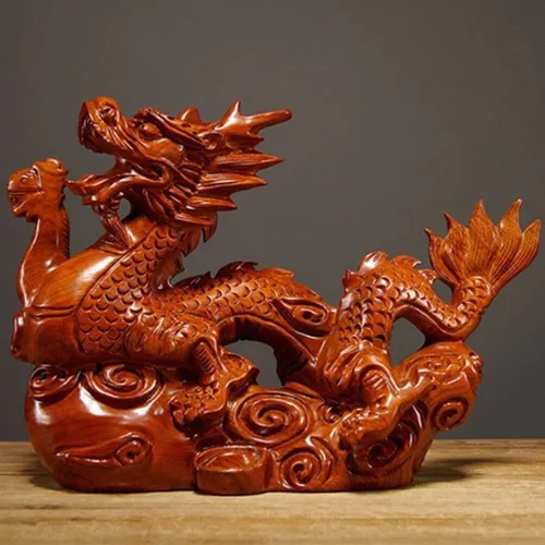 Miniatura 6 de RCFINE Estatua de dragón pequeña de madera china Feng Shui Dragon Figurines 2024 Año del Dragón Regalo Escultura de dragón para el éxito de la Negro