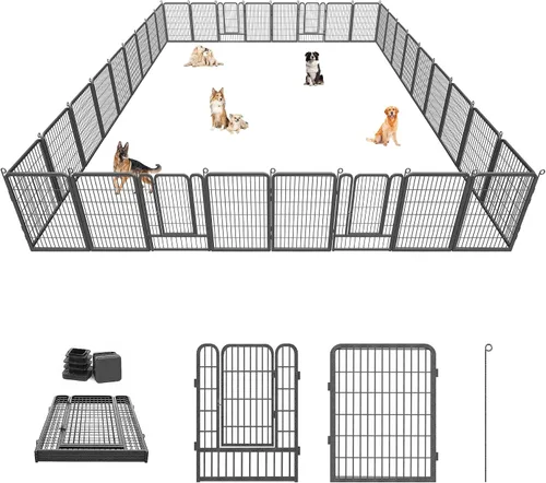 Miniatura 22 de Corralito para perros, 32 pulgadas, 10 paneles cerca para perros de exterior, corral para perros de interior antióxido, corral para mascotas