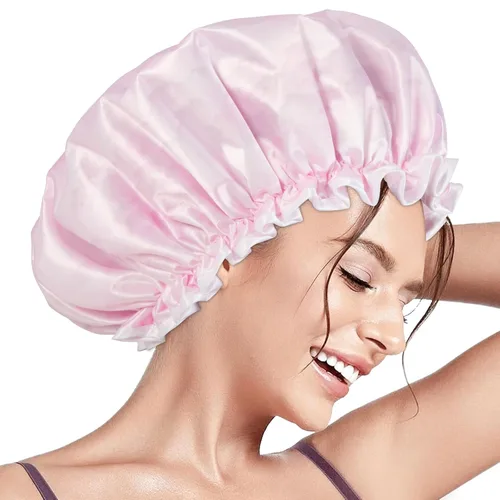 Aquior Gorros de Ducha, Gorro de Ducha Reutilizable para Mujeres, Gorro Impermeable de Doble Capa Tipo Bonete para el Cabello, Tamaño Grande para