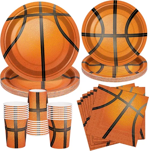 durony 96 piezas de suministros de fiesta de baloncesto para fiesta de cumpleaños, incluyendo platos de papel, vasos, servilletas para fiesta de