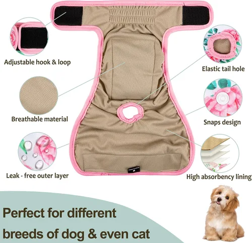Miniatura 110 de Pañales lavables para perros, para hembras caninas, reutilizables, para periodo de celo, altamente absorbentes, para incontinencia, con broches