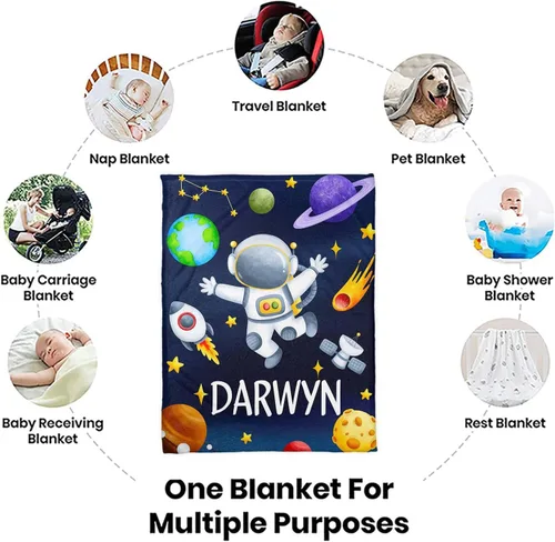 Miniatura 5 de Manta de bebé personalizada con nombre personalizado de astronauta para niños y niñas, manta de bebé personalizada con nombre para bebés, recién