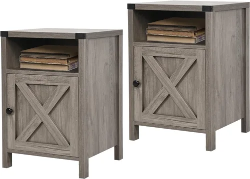 Miniatura 15 de Mesa Auxiliar de Granja, Mesa Lateral, Mesita de Noche, Mesa Auxiliar con Puerta de Granero y Estante, Mesita de Noche Moderna y Rústica para Natural