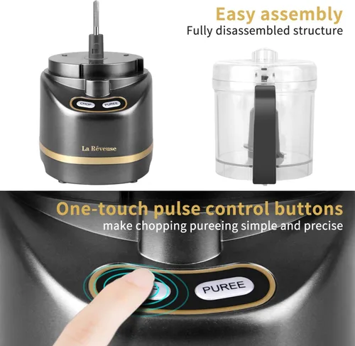 Miniatura 4 de La Reveuse Mini Procesador Eléctrico de Alimentos con 200 Vatios, Tazón de Preparación de 2 Tazas para Picar, Cortar, Moler, Mezclar, Puré