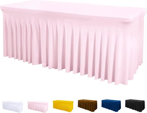 Miniatura 8 de Mantel de una pieza y falda para mesas rectangulares, mantel ajustable de elastano de 6 pies con falda de volantes para bodas, banquetes, baby Negro