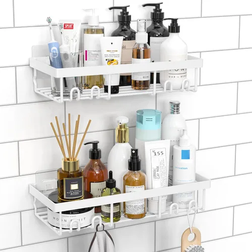 Miniatura 15 de Moforoco Estante organizador de estante para ducha, cesta autoadhesiva negra para estantes de baño, decoración interior de pared de casa de campo