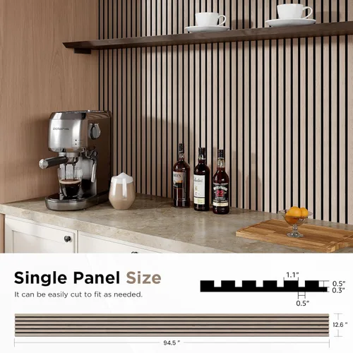Miniatura 2 de SMARTSTANDARD Paneles de pared acústicos de listones de madera, paquete de 4 paneles de 94 x 12.6 pulgadas, nogal, reducción de ruido y absorción