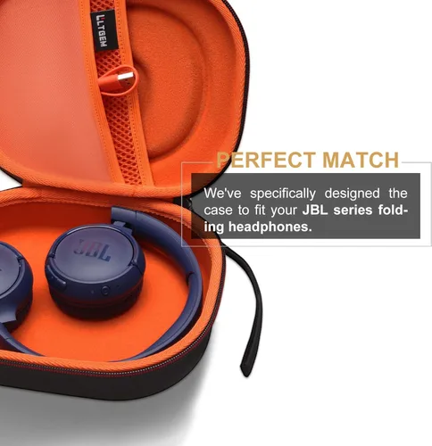 Miniatura 2 de LTGEM - Funda rígida de EVA para JBL Live 770NC/660NC/650BT/460NC/670NC/400BT/500BT y JBL Tune 7. Exterior negro + naranja