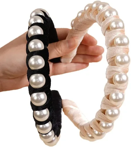 Miniatura 8 de Wiwpar Diademas de perlas de terciopelo para el pelo con perlas, elegante diadema de perlas antideslizantes, accesorios de moda para el cabello